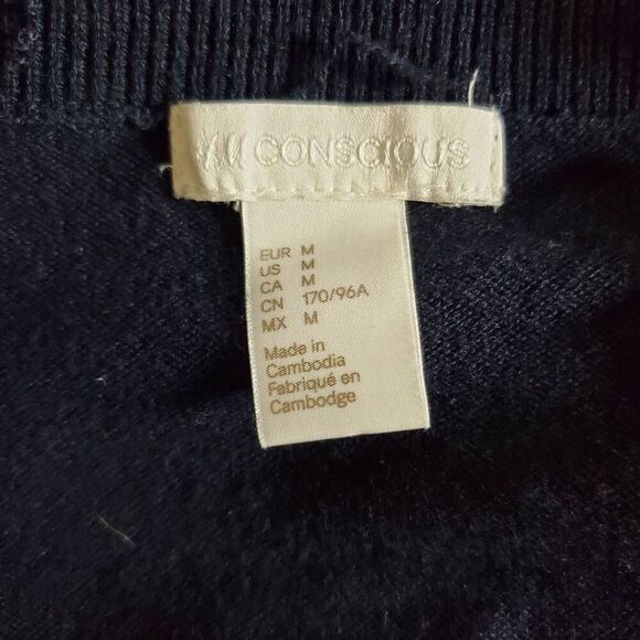 H&M Conscious Women’s Sweater Size M Navy Blue V-Neck Long Sleeve Pullover - Picture 4 of 6